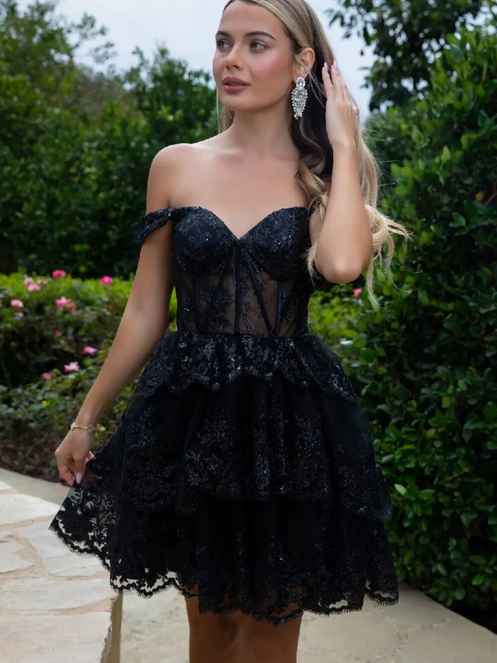 NEW BLACK Mesh & Glitter Sweetheart Evening Gown Floor Length GS3506